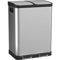 HOMCOM Mülleimer mit Doppelkammer 2x30 l, Treteimer aus Edelstahl, Soft-Close-Deckel, herausnehmbare Inneneimer, Griffe, Fingerabdruckresistent, Silber Aosom