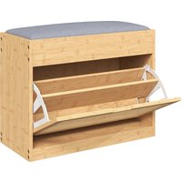 HOMCOM Banco Sapateira de Entrada com Assento Acolchoado Gaveta Basculante Porta de Vime 63x29x48 cm Madeira e Cinzento Aosom Portugal