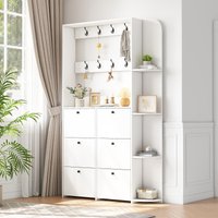 Coat Rack and Shoe Storage Cabinet with Shoe Cubbies, Space-Saving Hallway Storage Unit with Hinged Doors, 120L x 24W x 200H cm, White Aosom UK