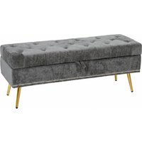 HOMCOM Storage Ottoman, Chenille Upholstered Ottoman Storage Box with Padded Seat, Metal Legs, 114 x 41 x 45 cm, Grey | Aosom Ireland