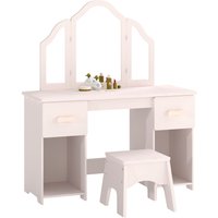 AIYAPLAY Kids Dressing Table, Kids Vanity Table and Chair Set with Tri-Folding Mirror, 2 Drawers, 2 Cabinets for Girls 3+, Pink