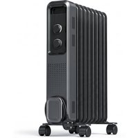 HOMCOM 2000W Oil Filled Radiator, 9 Fin, Portable Electric Heater with 3 Heat Settings, Safety Cut-Off and Wheels, Grey