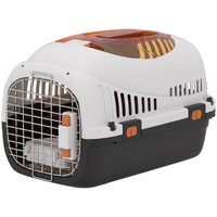 PawHut Plastic Pet Carrier Hard Shell Dog Cat Carrier Max 4 KG Steel Door Feed Bowl Secure Lock 49 x 32 x 31 cm | Aosom Ireland