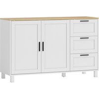 HOMCOM Aparador moderno com portas soft-close, armário para bar de café com 3 gavetas e prateleira ajustável, Branco Aosom Portugal
