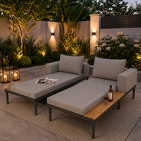 Modular Outdoor Double Chaise Lounge with Sturdy Iron Frame, Stylish Garden Sun Lounger for Patio & Poolside, 150L x 140W x 55H cm, Gray Aosom UK