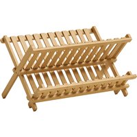 HOMCOM Kitchen Storage Unit, 2-Tier Foldable Kitchen Storage Rack with Slatted Draining Shelves, Natural Wood Finish