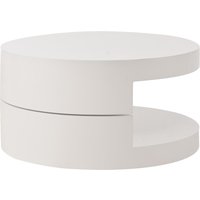 Zylindrischer Couchtisch mit 360° drehbarer Tischplatte, LED-Lichtstreifen, 2-Schicht-Aufbau, 70x70x35,5 cm, Weiß