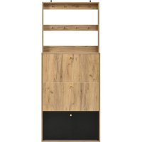 Moderner Schuhschrank mit Haken, höhenverstellbare Trennplatten, kippsichere Konstruktion, 75x24x180 cm, Naturfarbe