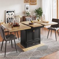 Lockable Telescopic Kitchen Table with Wood‑Grain MDF Top, Extendable Dining Table with Concealed Storage, 110L x 80W x 75H cm, Black Aosom UK
