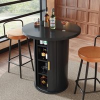 Round Bar Table with Metal Handles and Vertical-Slat Reinforced Body, Integrated Cabinet with Sliding Door, 60L x 60W x 91.5H cm, Black Aosom UK