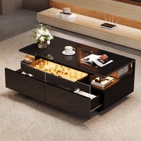 High-Gloss 3-Tier Coffee Table with Removable Tray, Sturdy Center Table with App-Controlled LED Lights, 90L x 45W x 35.5H cm, Black Aosom UK