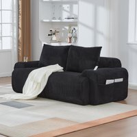 Modular 2-Seater Sofa with Cup Holder and Side Storage Pocket, Ribbed Corduroy Couch with High-Density Foam, 200L x 99W x 80H cm, Black Aosom UK