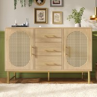 Contemporary Rattan Sideboard Woven Rattan Effect Front Textured Storage Cabinet Metal Handles x 40W x cm Oak Aosom UK