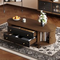 Living Room Coffee Table with 2 Drawers and Roll-Up Door, Minimalist Center Table with 4 Support Legs, 100L x 50W x 36H cm, Walnut Aosom UK