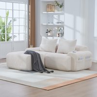 Modular 2-Seater Sofa with Foam-Filled Plush Seats, Beige Corduroy Couch with Built-In Cup Holder, 200L x 174W x 80H cm, Beige Aosom UK