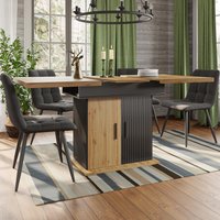 Telescopic Dining Table with Extension System, Modern Extension Table with Height-Adjustable Shelves, 140L x 80W x 75H cm, Black+Natural Aosom UK