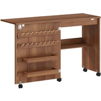 HOMCOM Klappbarer Nähtisch, rollbarer Nähschrank mit magnetischer Scheunentür, 2 Behälter, Ablagefach, 18 Spulenhalter, Nähmaschinentisch für Wohnzimmer, Studio, braun Aosom