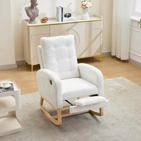 ModernLuxe Rocking Chair with Teddy Fabric Upholstery, Nursing Armchair with Side Pocket, 66.5L x 121.5W x 102H cm, White Aosom UK