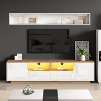 LED TV Stand with App-Controlled Ambient Lighting, Low-Profile TV Cabinet with Cable Management, 180L x 40W x 46H cm, White+Oak Aosom UK