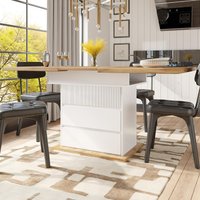 Extendable Dining Table with Hidden Storage, Modern Extension Table with Magnetic Soft-Close, 140L x 80W x 75H cm, White Aosom UK