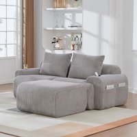 Modular 2-Seater Sofa with Foam-Filled Plush Seats, Light Grey Corduroy Couch with Built-In Cup Holder, 200L x 174W x 80H cm, Light Gray Aosom UK