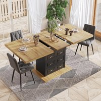 Extendable Dining Table with Wood-Grain High-Density MDF Top, Telescopic Kitchen Table with 2 Drawers, 110L x 80W x 75H cm, Black Aosom UK