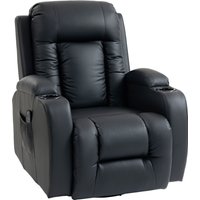 HOMCOM PU Leather Recliner Chair, Recliner Armchair with Extended Footrest, Cup Holders and Side Pockets, Black | Aosom Ireland
