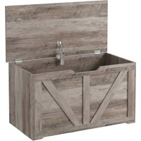 HOMCOM 100L Home Storage Box, with Safety Hinge - Grey Wood-Effect