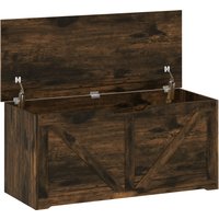 HOMCOM 127L Home Storage Box, with Safety Hinges - Rustic Brown Wood-Effect