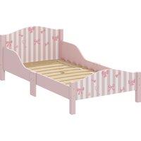 AIYAPLAY Montessori-Kinderbett 3-6 Jahre, 146x76.5 cm Einzelbett für Kinder mit Absturzschutz und Lattenrost, Schleifenform aus Holz fürs Kinderzimmer, Rosa Aosom