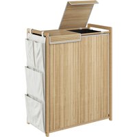 HOMCOM Cesto de Roupa Suja em Bambu com Tampa, 120L, com 2 Sacos com Cordão Removíveis e Laváveis, Bolsos Laterais 63x33x78 cm Madeira Aosom Portuga