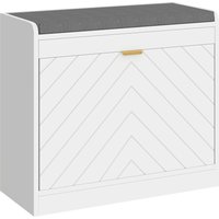 HOMCOM Banco para sapatos, banco de arrumação, assento acolchoado, gaveta basculante, porta com padrão 60 x 26 x 52,5 cm, branco Aosom Portugal