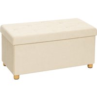 Velvet Upholstered Foldable Ottoman Footrest Storage Ottoman Bench Wood Legs Living Room Cream