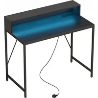 Gaming Desk 100cm Computer Desk LED Lights Power Outlets Monitor Stand Remote Wood Effect