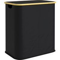 HOMCOM Double Laundry Basket With Lid, 80L Collapsible Laundry Hamper with Groove Handles, Washing Basket for Bathroom, Bedroom, Black Aosom UK