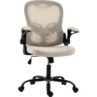 HOMCOM Ergonomischer Bürostuhl mit hochklappbaren Armlehnen, Mesh-Bürostuhl mit höhenverstellbarem Sitz, halbhohe Rückenlehne, Wippfunktion, 360° drehbar, Beige Aosom