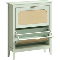 Narrow Shoe Cabinet Boho Slim Shoe Storage Cabinet 2 Flip Drawers Holds 14 Pairs Light Green