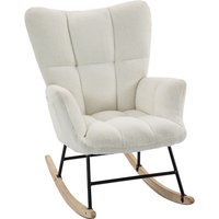 HOMCOM Fauteuil à Bascule, Rocking Chair en Peluche Teddy, Poches Latérales, Dossier à Oreilles