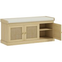 HOMCOM Banco para sapatos 9 pares, banco de arrumação, 3 portas em vime, almofada e prateleira ajustável, 105x35x47cm, carvalho Aosom Portugal
