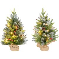 Set Two 2ft Christmas Trees Lights Berries Pinecones