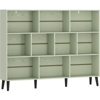 10 Cube Bookcase 3 Tier Book Shelf Solid Wood Legs 140 cm Modern Bookshelf Anti Tip Kit Light Green