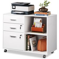 DEVAISE 3 Drawer Mobile File Cabinet Wood Lockable Drawers Printer Stand Open Storage Shelf fits A4 or Letter Home Office