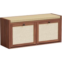 Rattan Shoe Bench Padded Cushion 2 Cabinets Hidden Storage