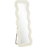 Full Length Mirror 160 x 60 cm Wavy Full Body Wall Standing Mirror Velvet Frame Tempered Glass Cream
