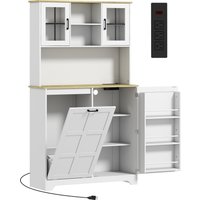 HOMCOM 175cm Tall Kitchen Cabinet, Kitchen Cupboard with Rubbish Bin Cabinet, 3 Door Shelves and 2 Acrylic Doors, White