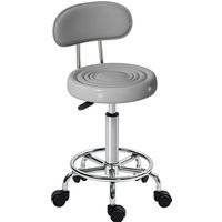 HOMCOM Rollhocker höhenverstellbar Drehhocker Drehbar Salon Hocker mit Lehne, Rädern, Arbeitshocker mit Verstellbarer Fußstütze für Büro, Kunstleder, 32 x 40 x 70-86 cm, Grau Aosom