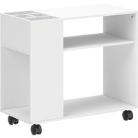 HOMCOM Druckerständer Druckertisch mit Unterteiltem Fach, Ablageflächen, Rollen, Schreibtisch Organizer für Drucker Druckerwagen für Büro Fax Scanner Office 70 x 34 x 60 cm Weiß Aosom