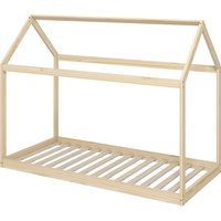 HOMCOM Single Bed Frame, House Scandinavian Wooden Bed Frame for 90W x 190Dcm Mattress, Pine Wood Bed Base, Natural Wood Finish