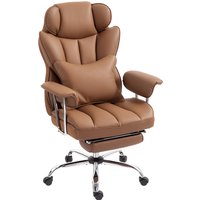 HOMCOM Massage-Bürostuhl mit 6 Vibrationspunkten, beheizt und mit Fußstütze, verstellbarer Relax-Sessel in Kunstleder mit abnehmbarem Lendenkissen, Fernbedienung, höhenverstellbar, Braun Aosom