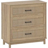 HOMCOM Cômoda 3 Gavetas em Vime, Móvel de Armazenamento, Cômoda, Pés em Madeira Maciça, Estilo Boêmio, 76x35x76cm, Carvalho Aosom Portugal
